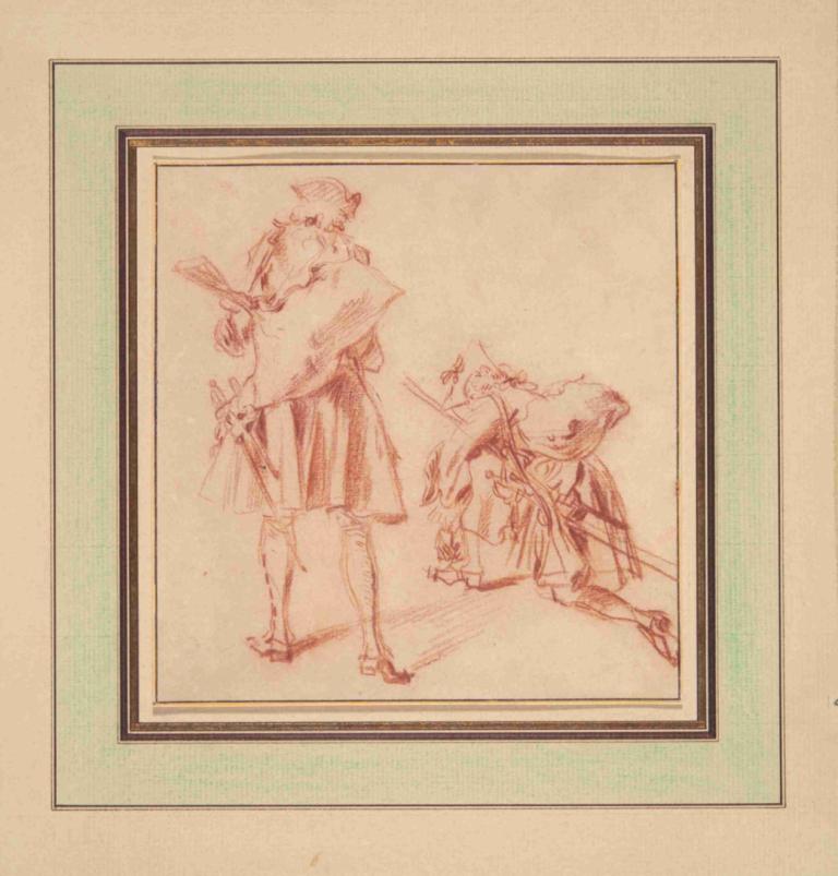 Two Recruits,Zwei Rekruten,Jean-Antoine Watteau,Farbskizze,Farbskizze, Waffe, Schwert, einfarbig, 1Mädchen