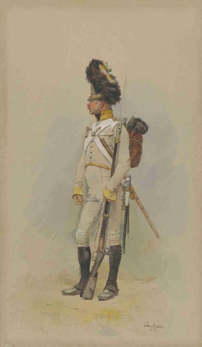 A Standing Grenadier of the Municipal Guard,Jean-Baptiste Édouard Detaille,Oil Painting,Oil Painting, solo