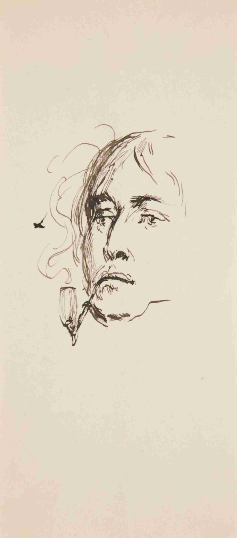 Head of a Man Smoking a Pipe,抽烟斗的人头像,Jean-Baptiste Édouard Detaille,素描,素描, 独奏, 单色, 1男孩, 男性焦点, 传统媒体