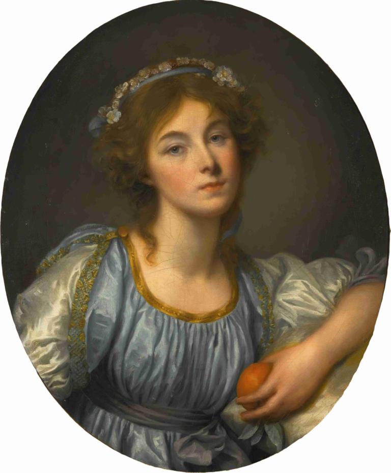 A Young Girl Holding An Orange,オレンジを持つ少女,Jean-Baptiste Greuze,ジャン＝バティスト・グルーズ,油絵,油絵, 美術パロディ, 1女の子, ソロ, 現実的な