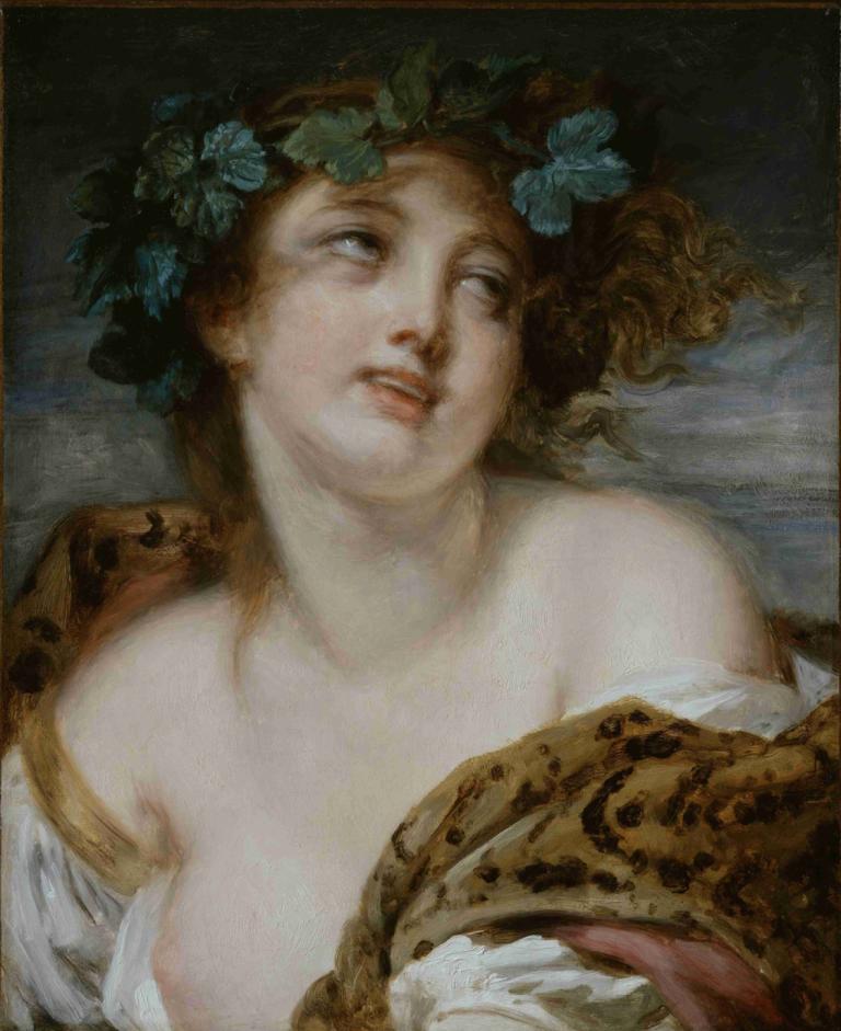 Bacchante,Jean-Baptiste Greuze,Oil Painting,Oil Painting, 1girl, solo, fine art parody, realistic, breasts