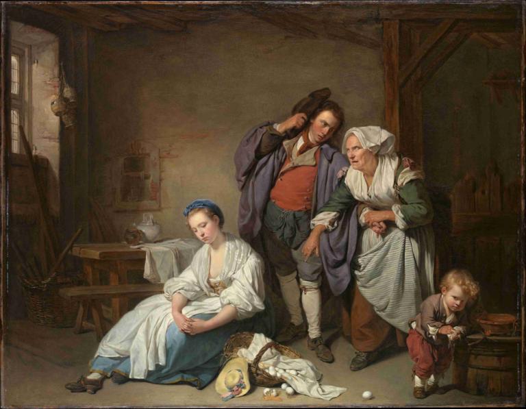 Broken Eggs,Jean-Baptiste Greuze,Oil Painting,Oil Painting, fine art parody, old woman, sitting