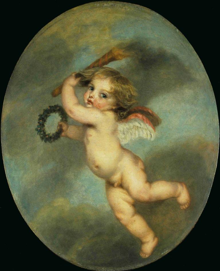 Flying Cupid with a Torch,Meşaleli Uçan Aşk Tanrısı,Jean-Baptiste Greuze,Yağlı boya,Yağlı boya, solo