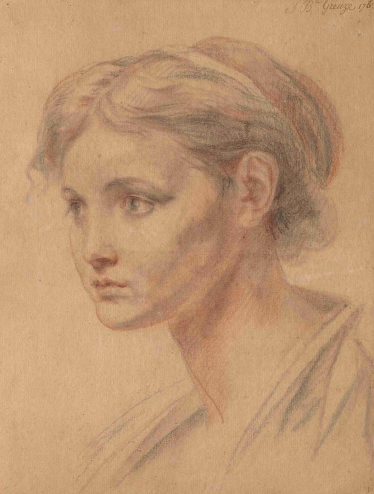 Head of a Girl,Hoofd van een meisje,Jean-Baptiste Greuze,Kleurenschets,Kleurenschets, solo, 1meisje