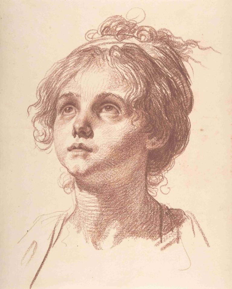 Head of a Girl Looking Up,Hoofd van een meisje dat omhoog kijkt,Jean-Baptiste Greuze,Kleurenschets