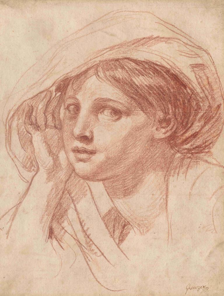 Head of a Young Woman,Hoofd van een jonge vrouw,Jean-Baptiste Greuze,Kleurenschets,Kleurenschets, solo