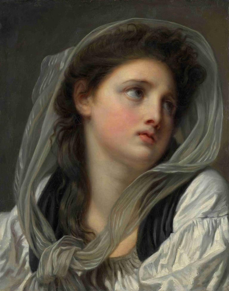 Head of a Young Woman possibly,Jean-Baptiste Greuze,Oil Painting,Oil Painting, 1girl, solo, realistic