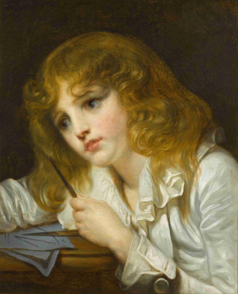 Le Petit Mathématicien,Den lilla matematikern,Jean-Baptiste Greuze,Oljemålning,Oljemålning, 1 tjej, solo