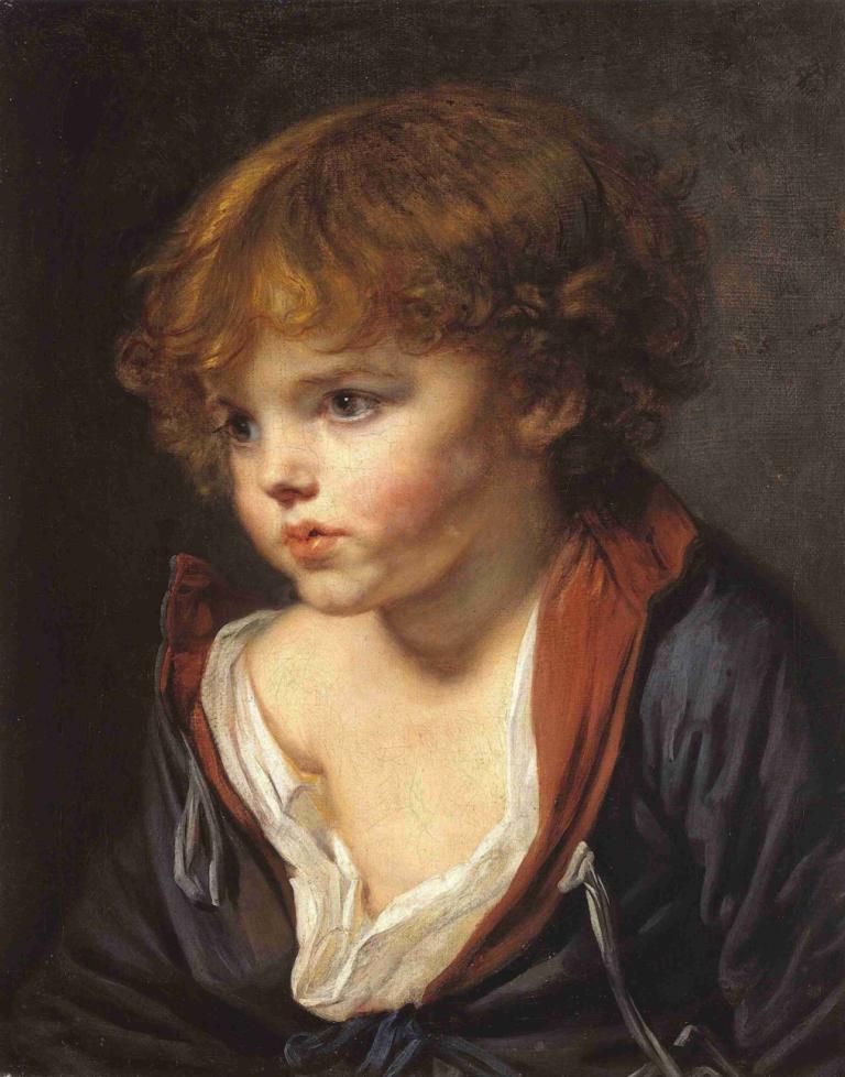 Petit Garçon blond à la chemise ouverte,Gömleği açık küçük sarışın çocuk,Jean-Baptiste Greuze,Yağlı boya