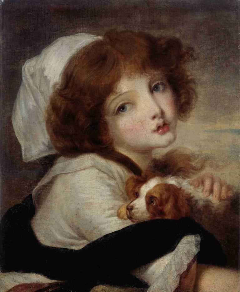 Portrait de fillette au petit chien,Küçük bir köpekle küçük bir kızın portresi,Jean-Baptiste Greuze