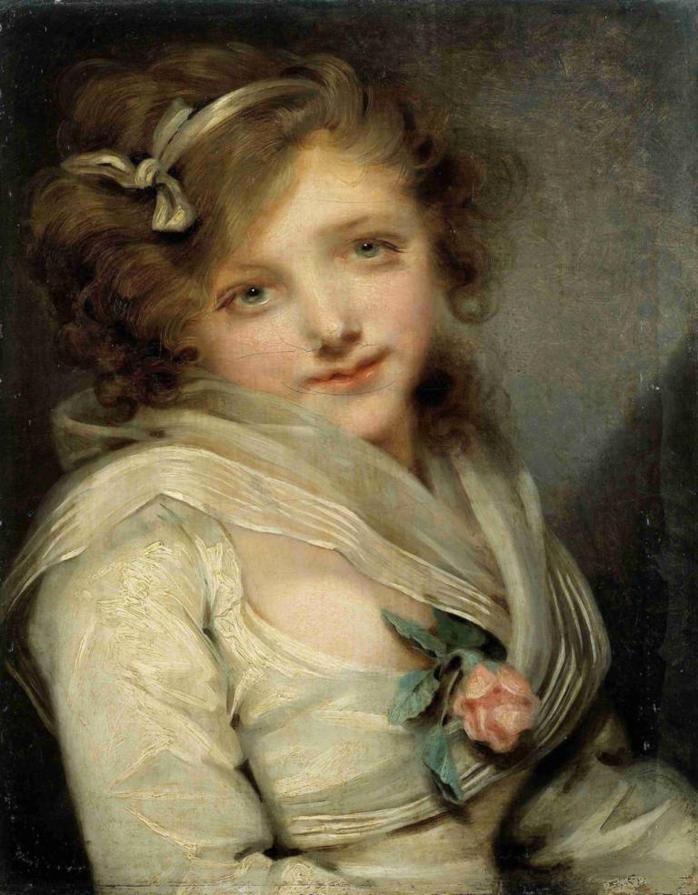 Portrait de jeune fille,Potret seorang gadis muda,Jean-Baptiste Greuze,Lukisan cat minyak,Lukisan cat minyak