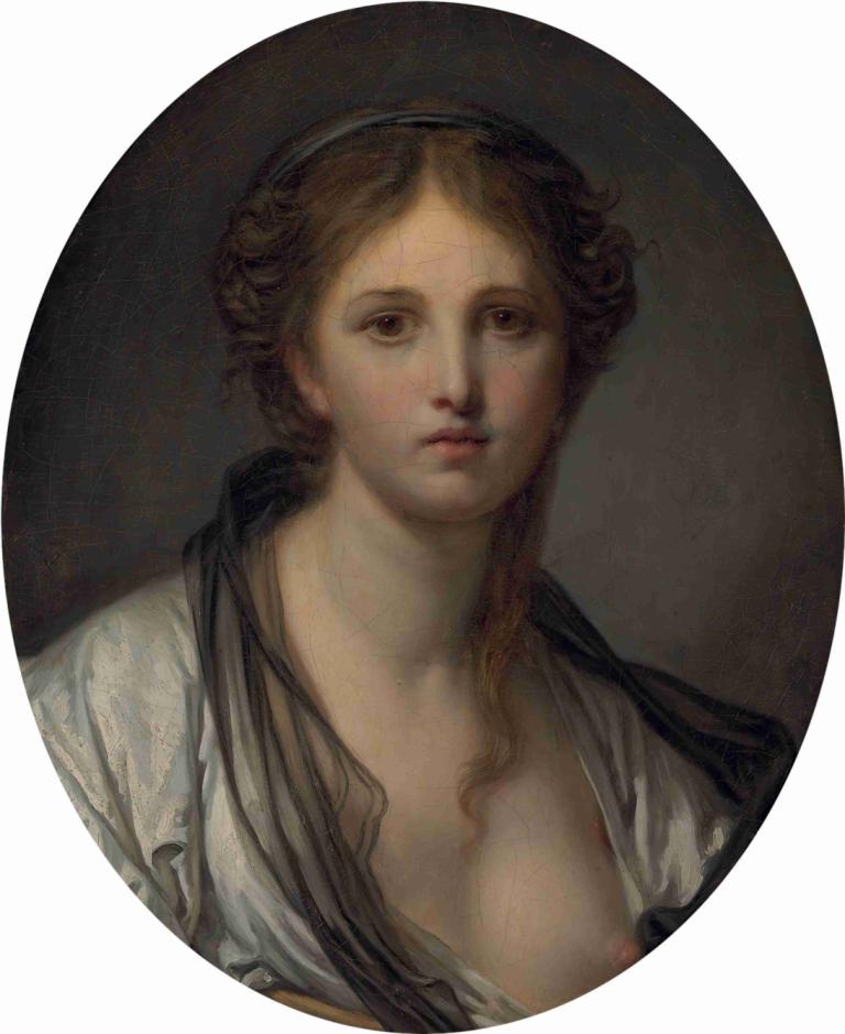 Portrait of a young woman, bust length, with a black scarf,一位年轻女性的肖像，半身像，戴黑色围巾,Jean-Baptiste Greuze