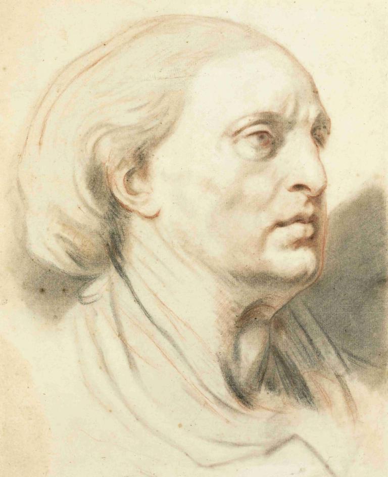 Study Of A Man's Head,Studie av en mans huvud,Jean-Baptiste Greuze,Färgskiss,Färgskiss, solo, svartvit