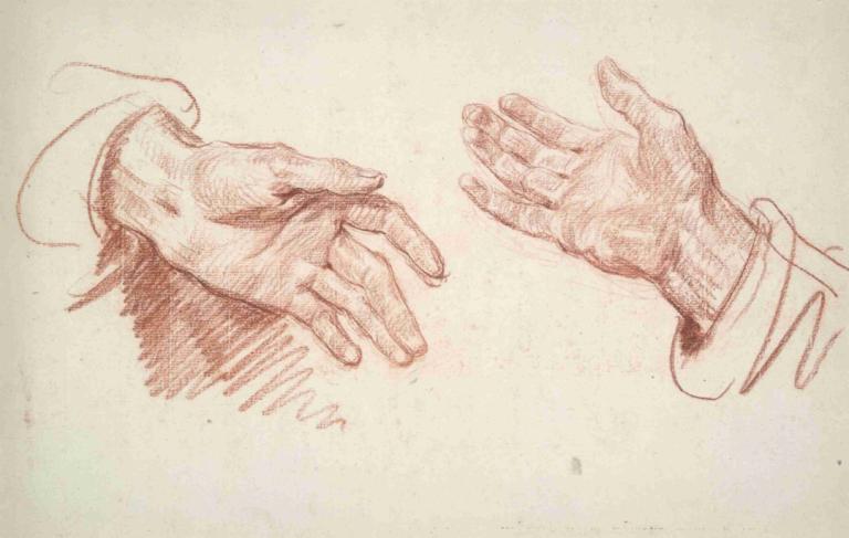 Study of 2 Hands,Studie av 2 händer,Jean-Baptiste Greuze,Färgskiss,Färgskiss, traditionella medier, svartvit