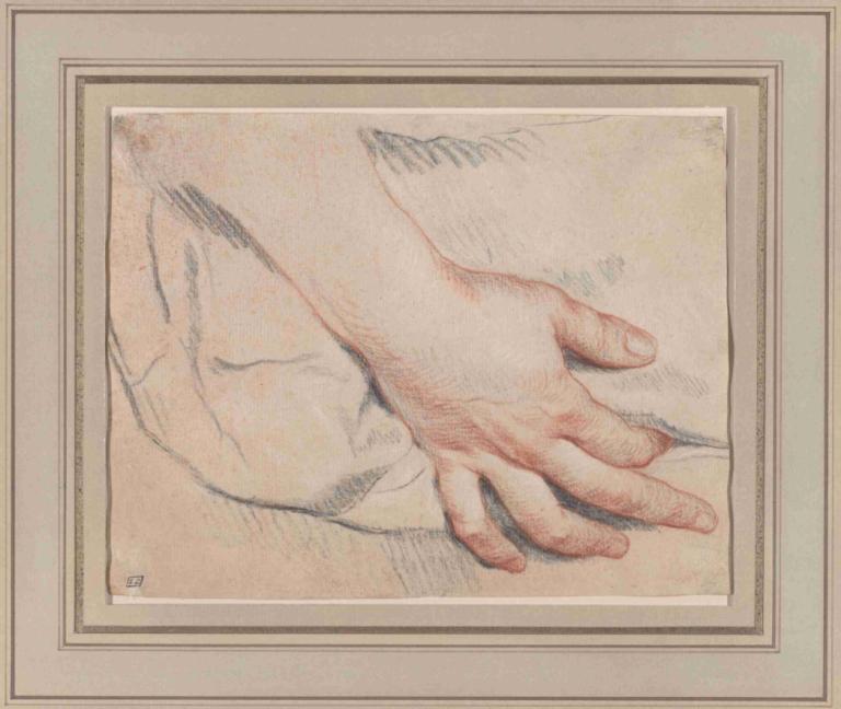 Study of a Hand,Studie av en hand,Jean-Baptiste Greuze,Färgskiss,Färgskiss, manligt fokus, 1 pojke, inramad