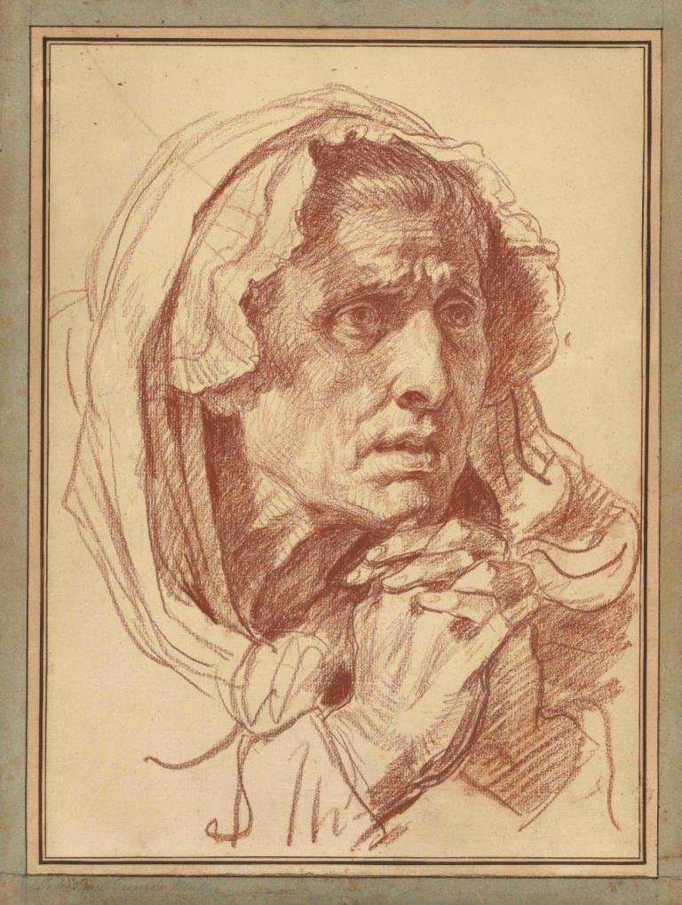 Study of the Head of an Old Woman,Studie av huvudet på en gammal kvinna,Jean-Baptiste Greuze,Färgskiss