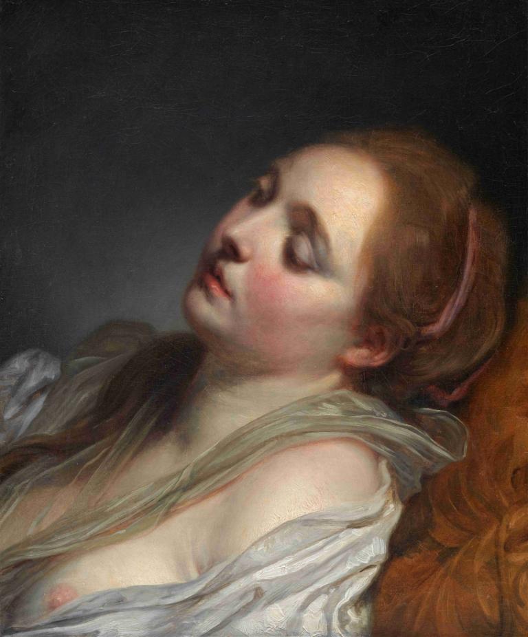 The Dreamer,Hayalperest,Jean-Baptiste Greuze,Yağlı boya,Yağlı boya, 1kız, solo, gerçekçi, meme uçları