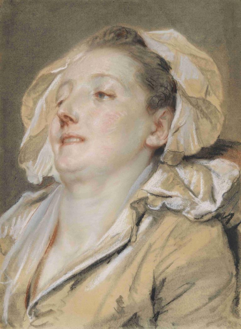 The Well-Loved Mother,受人爱戴的母亲,Jean-Baptiste Greuze,让-巴蒂斯特-格吕兹,油画,油画, 独奏, 实际的, 张开双唇, 1个女孩, 美术模仿, 头巾, 上半身, 男性焦点