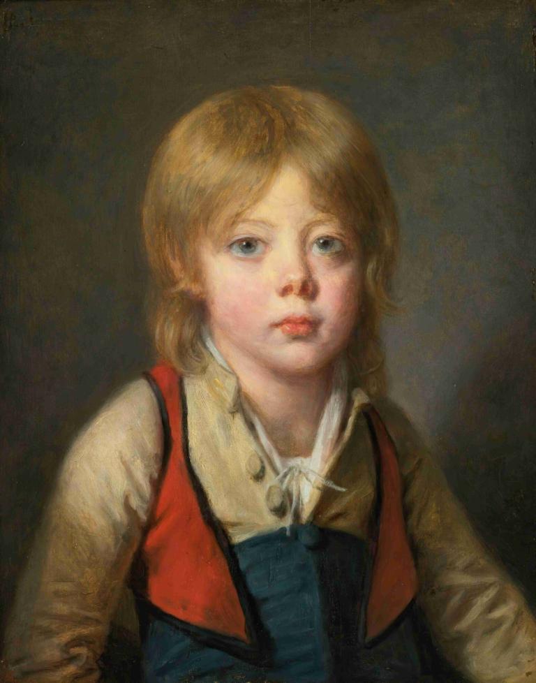 Young Peasant Boy,农家少年,Jean-Baptiste Greuze,让-巴蒂斯特-格吕兹,油画,油画, 独奏, 1个女孩, 实际的, 金头发, 蓝眼睛, 背心, 传统媒体, 上半身, 看着观众, 嘴唇