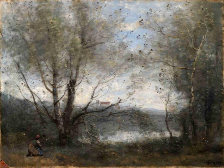 A Pond Seen through the Trees,木々の間から見える池,Jean-Baptiste-Camille Corot,ジャン＝バティスト＝カミーユ・コロー,油絵,油絵, 木, 景色, 屋外, 自然