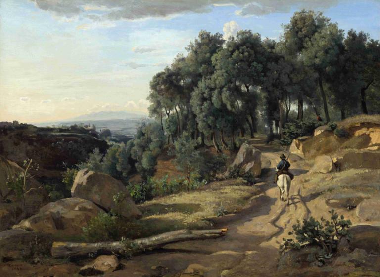 A View near Volterra,볼테라 근처 전망,Jean-Baptiste-Camille Corot,장 밥티스트-카미유 코로,오일 페인팅,오일 페인팅, 옥외, 경치, 나무, 하늘, 자연