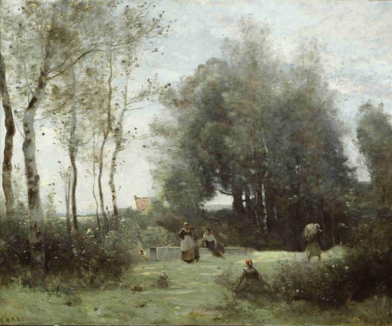 Arleux-Palluel, The Bridge of Trysts,Jean-Baptiste-Camille Corot,Oil Painting,Oil Painting, tree, outdoors