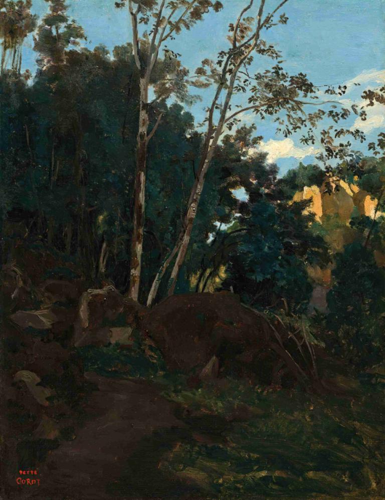 Bosquet d'arbres parmi les rochers à Civita Castellana,チヴィタ・カステッラーナの岩の間の木立,Jean-Baptiste-Camille Corot