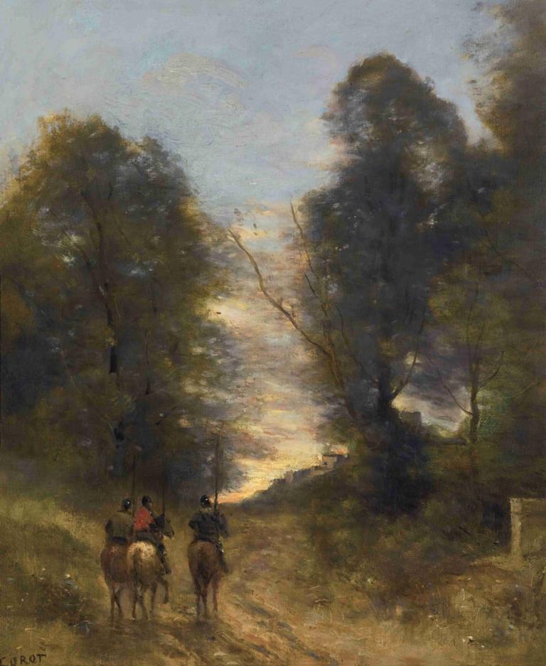 Cavaliers Gaulois Dans Un Paysage,Γαλάτες ιππείς σε τοπίο,Jean-Baptiste-Camille Corot,Ελαιογραφία,Ελαιογραφία