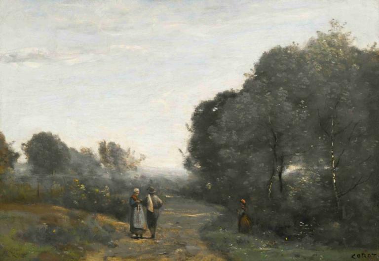 Chaville, Le Matin Au Printemps,夏維爾，春天的早晨,Jean-Baptiste-Camille Corot,讓-巴蒂斯特-卡米爾-科羅,油畫,油畫, 樹, 戶外, 多個男孩, 風景