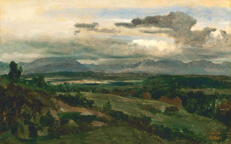 Civita Castellana,Jean-Baptiste-Camille Corot,Öljymaalaus,Öljymaalaus, maisema, pilvi, ulkona, taivas