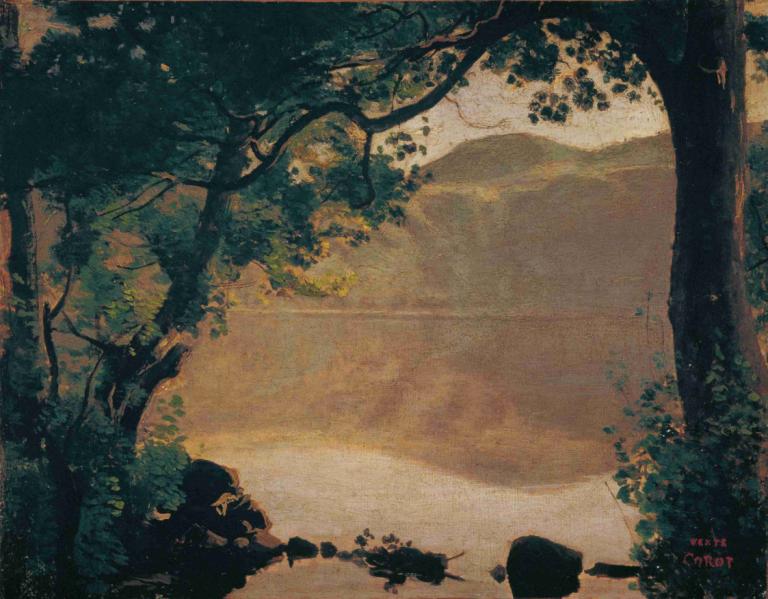 Der Nemisee,Озеро Неми,Jean-Baptiste-Camille Corot,Жан-Батист-Камиль Коро,Картина Маслом,Картина Маслом