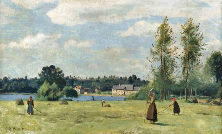 Faneuses À Ville D'avray,Nakertajat Ville D'avray,Jean-Baptiste-Camille Corot,Öljymaalaus,Öljymaalaus, ulkona