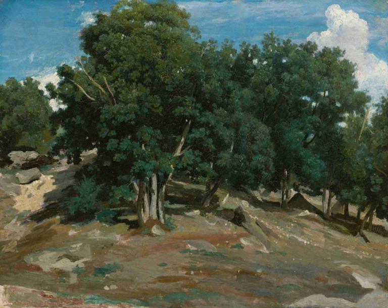 Fontainebleau; Oak Trees at Bas-Bréau,Fontainebleau; Pohon Oak di Bas-Bréau,Jean-Baptiste-Camille Corot