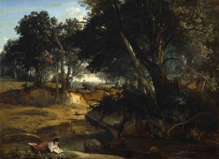 Forest of Fontainebleau,Hutan Fontainebleau,Jean-Baptiste-Camille Corot,Lukisan cat minyak,Lukisan cat minyak