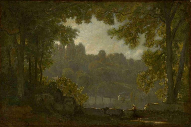 Forest Landscape,Lanskap Hutan,Jean-Baptiste-Camille Corot,Lukisan cat minyak,Lukisan cat minyak, pohon