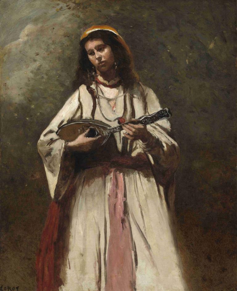 Gypsy Woman with Mandolin,만돌린을 든 집시 여인,Jean-Baptiste-Camille Corot,장 밥티스트-카미유 코로,오일 페인팅,오일 페인팅, 독주, 여자 1명