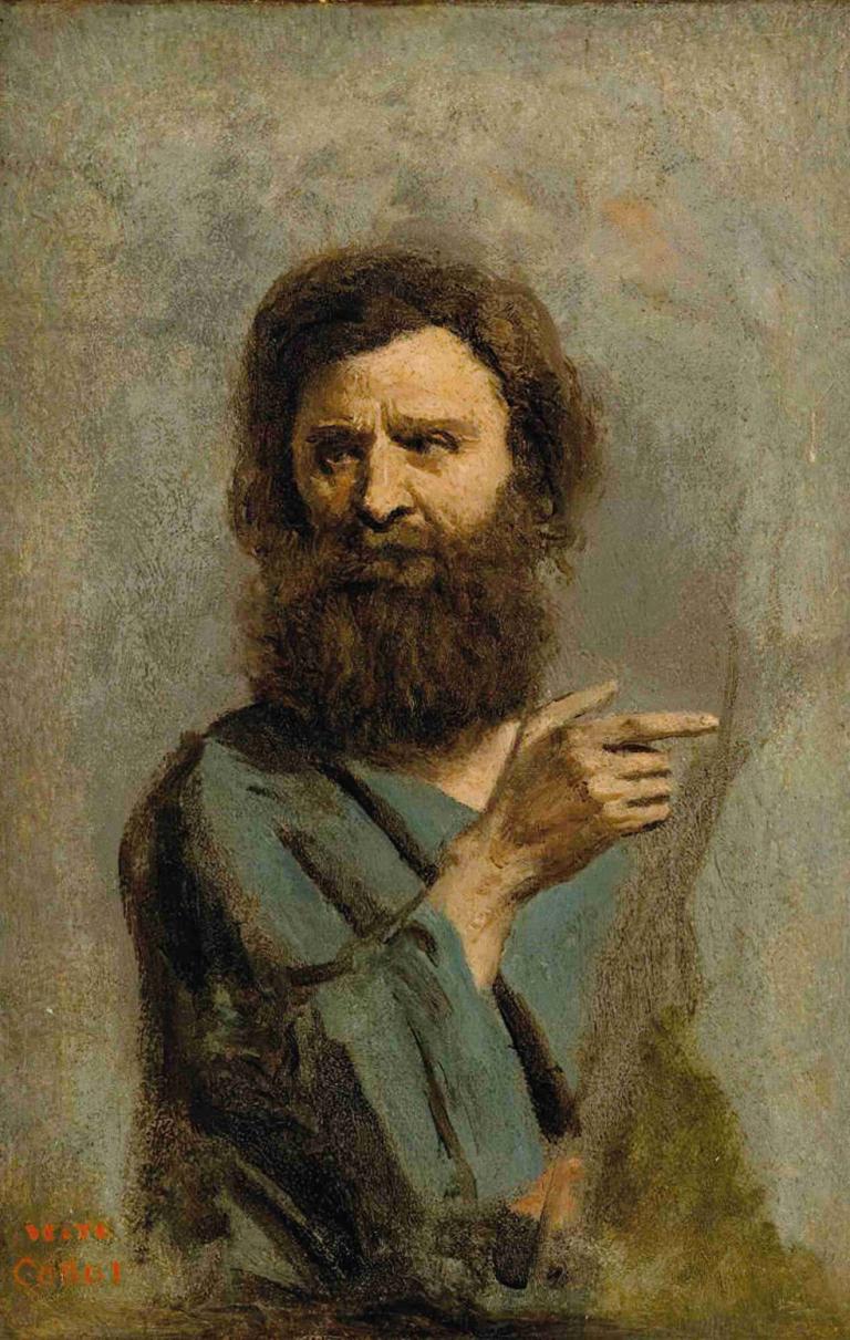 Head of a Bearded Man,수염 난 남자의 머리,Jean-Baptiste-Camille Corot,장 밥티스트-카미유 코로,오일 페인팅,오일 페인팅, 1남, 얼굴 털, 독주