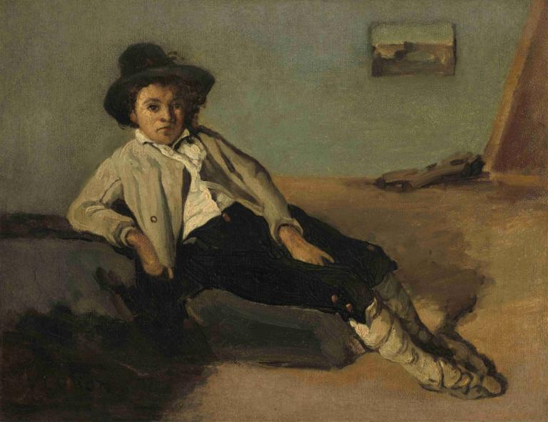 Italian Peasant Boy,이탈리아 농민 소년,Jean-Baptiste-Camille Corot,장 밥티스트-카미유 코로,오일 페인팅,오일 페인팅, 독주, 모자, 남성 집중, 1남, 좌석