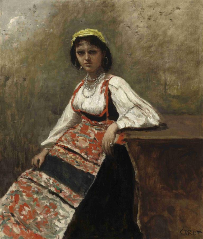 Italian Woman (La Morieri),Femme italienne (La Morieri),Jean-Baptiste-Camille Corot,Peinture à l'huile