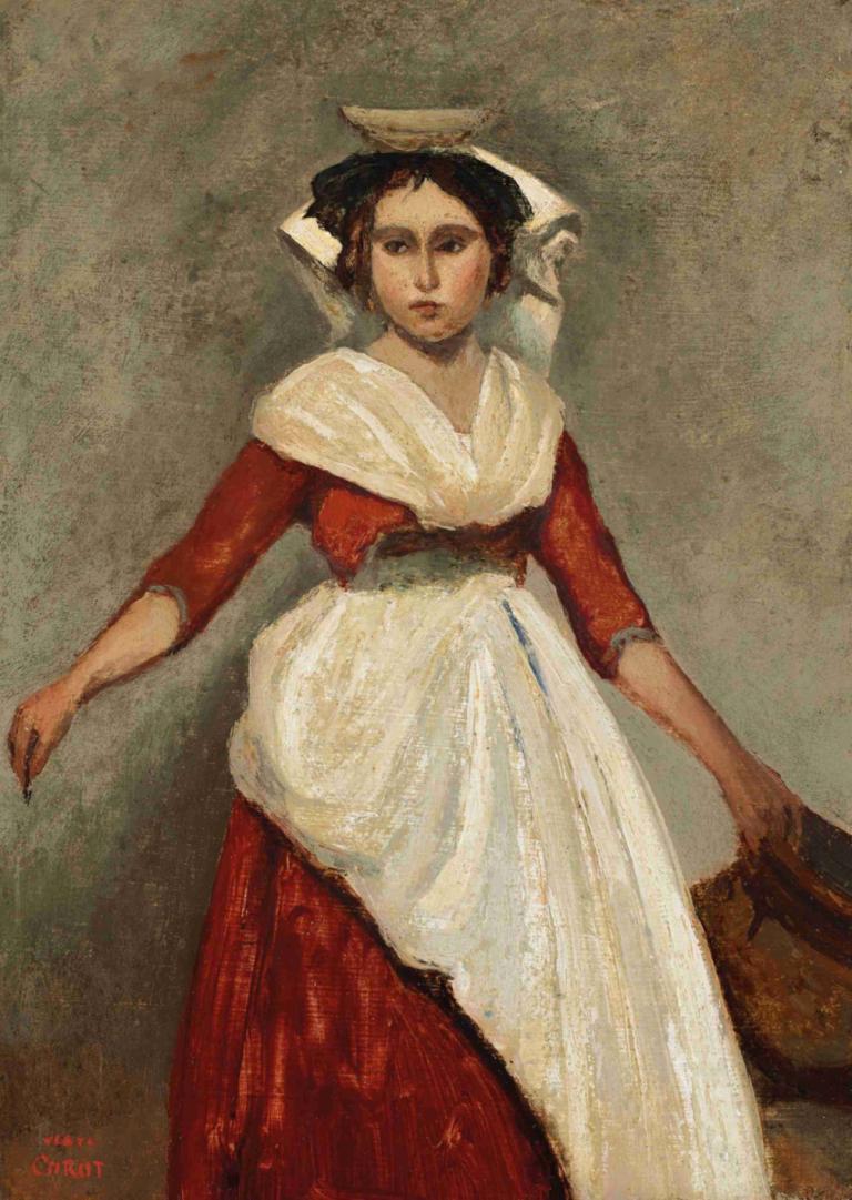 Italienne debout tenant une cruche,Italiensk kvinde stående med en kande,Jean-Baptiste-Camille Corot