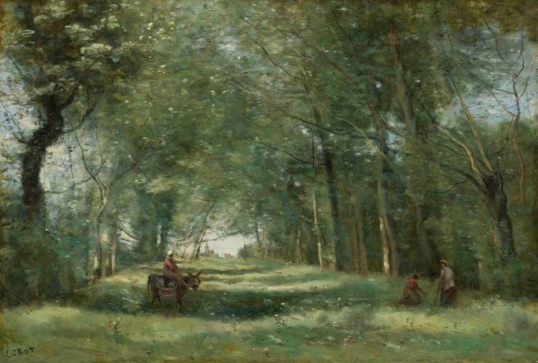 L'allée Verte,Jean-Baptiste-Camille Corot,장 밥티스트-카미유 코로,오일 페인팅,오일 페인팅, 자연, 나무, 경치, 숲, 말, 옥외, 잔디, 전통 미디어, 꽃