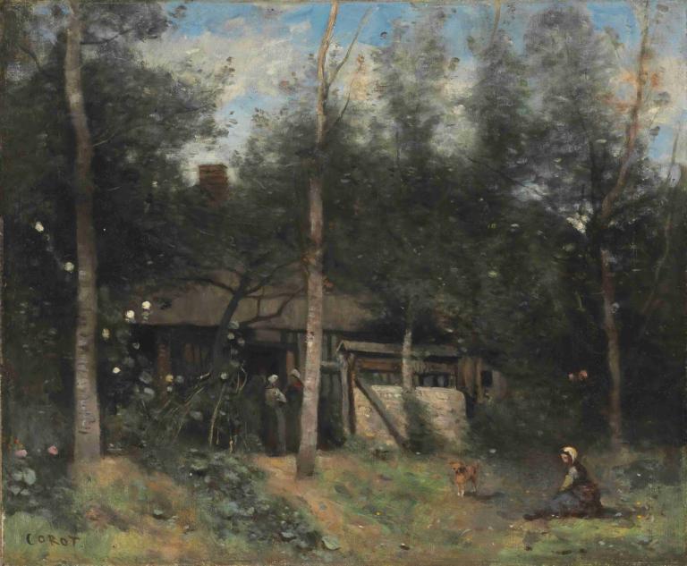 La Chaumiere Aux Sureaux, Normandie,라 쇼미에르 오 수로, 노르망디, 프랑스,Jean-Baptiste-Camille Corot,장 밥티스트-카미유 코로,오일 페인팅