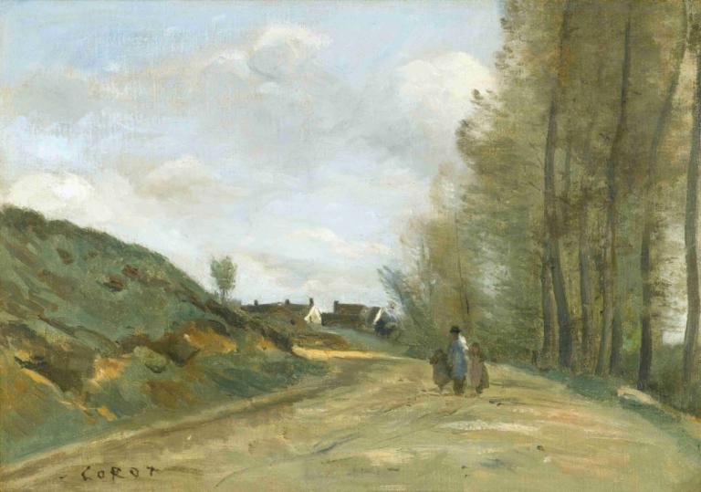 La Route De Gouvieux, Près De Chantilly,라 루트 드 구비외, 샹티이 근처,Jean-Baptiste-Camille Corot,장 밥티스트-카미유 코로,오일 페인팅