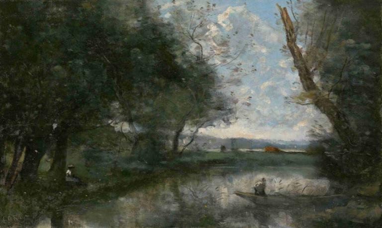 Landscape,랜드스케이프,Jean-Baptiste-Camille Corot,장 밥티스트-카미유 코로,오일 페인팅,오일 페인팅, 나무, 경치, 옥외, 하늘, 구름, 자연, 낮, 풍경, 강