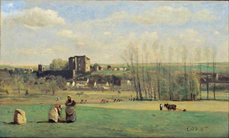 Landscape of La Ferté-Milon,라 페르테 밀론의 풍경,Jean-Baptiste-Camille Corot,장 밥티스트-카미유 코로,오일 페인팅,오일 페인팅, 옥외, 하늘, 구름