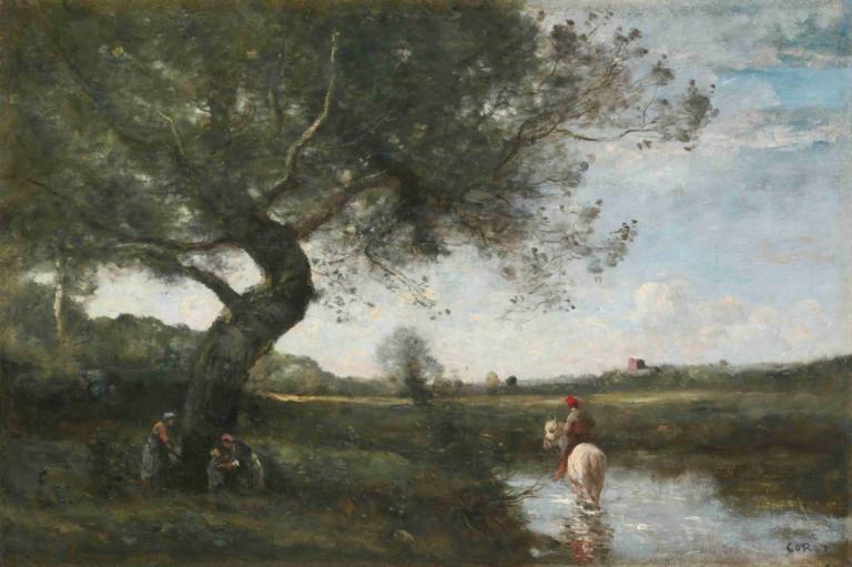 Le Ruisseau Au Cheval Blanc,Jean-Baptiste-Camille Corot,Oljemålning,Oljemålning, träd, shameimaru aya