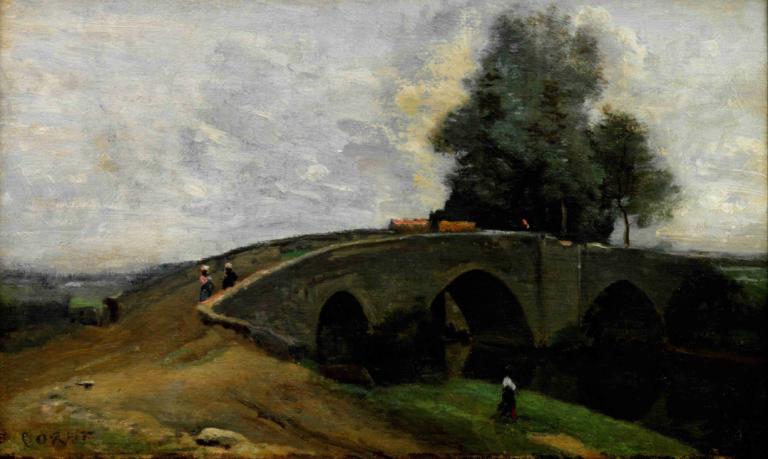 Le vieux pont,오래된 다리,Jean-Baptiste-Camille Corot,장 밥티스트-카미유 코로,오일 페인팅,오일 페인팅, 나무, 전통 미디어, 옥외, 경치, 구름