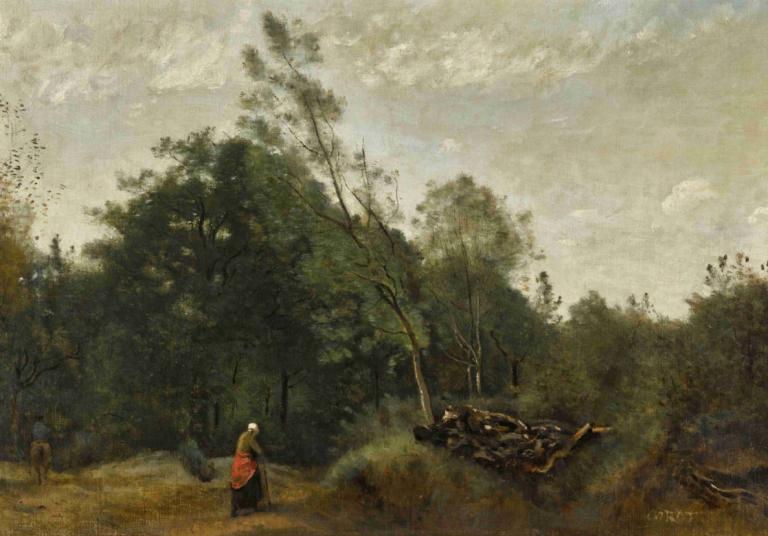 Lisière de bois en Limousin,Udkanten af ​​skoven i Limousin,Jean-Baptiste-Camille Corot,Oliemaleri,Oliemaleri