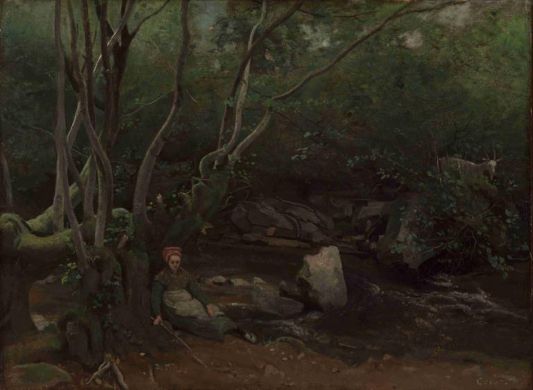 Lormes  Goat-Girl, Sitting Beside a Stream in a Forest,Lormes gedepige