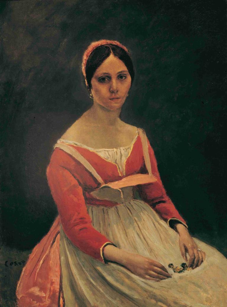 Madame Legois,Jean-Baptiste-Camille Corot,Oliemaleri,Oliemaleri, 1 pige, solo, kjole, realistisk, kunstparodi